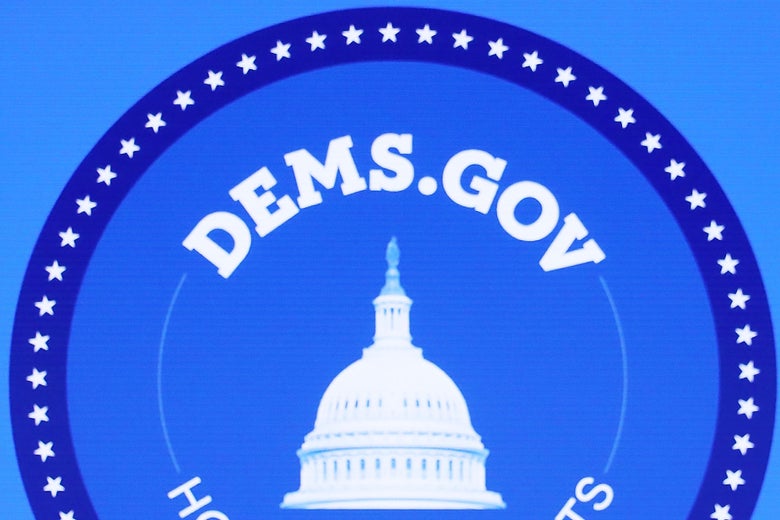 The backdrop at the DNC's 2018 Issues Conference on Capitol Hill.